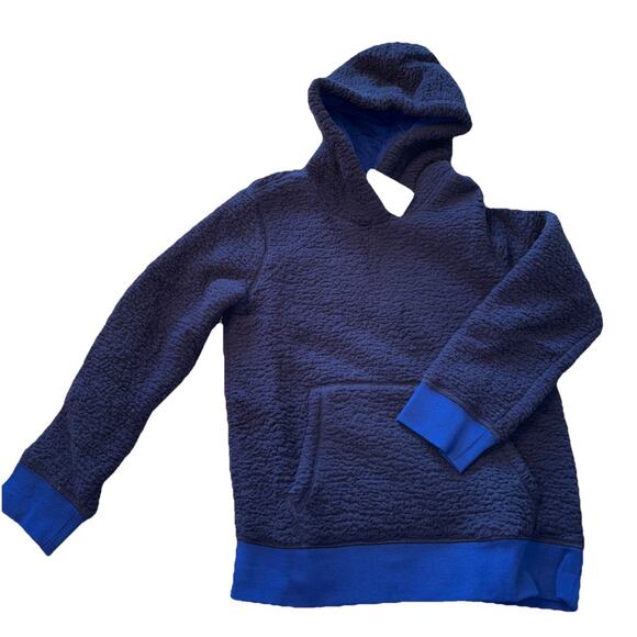 Lands' End Sherpa Pullover Hoodie Kids Unisex Size M 8 Deep Sea Navy Blue NWT - Picture 1 of 5